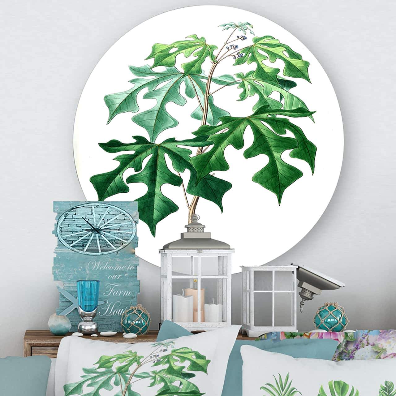 Designart - Vintage Green Leaves Plants II - Traditional Metal Circle Wall Art